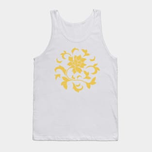 Oriental Flower - Mustard Yellow - Circular Tank Top